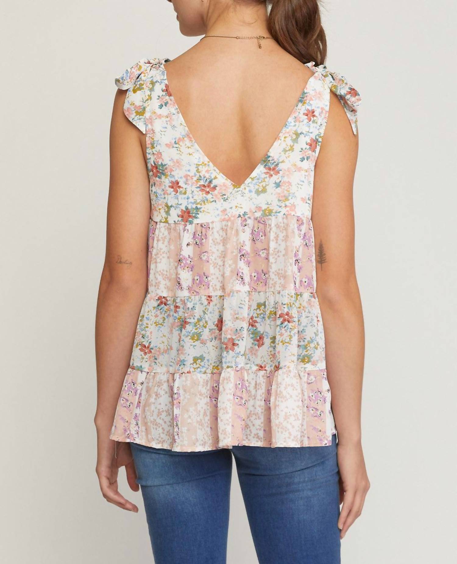 Entro - Mixed Floral Print Tiered Top