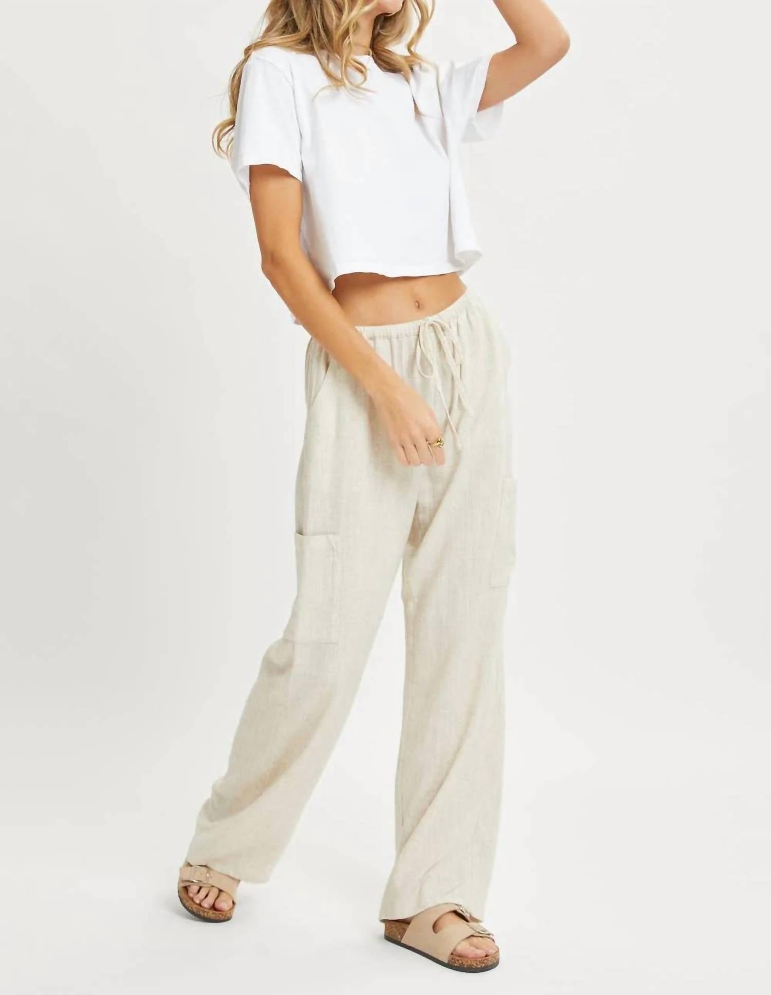 Sweet Lovely By Jen - Linen Blend Drawstring Pants