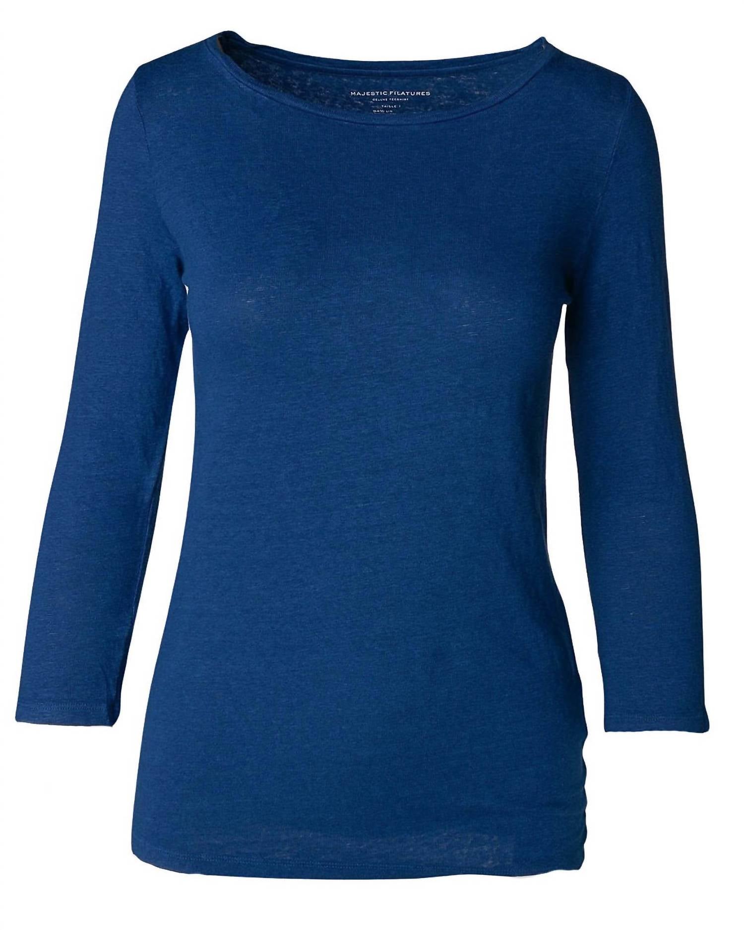 Majestic International - Women's Stretch Linen 3/4 Sleeve Boatneck Top