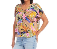 Karen Kane Tana Dolman Sleeve Top in tropical flower print - women's blouse - alternate view