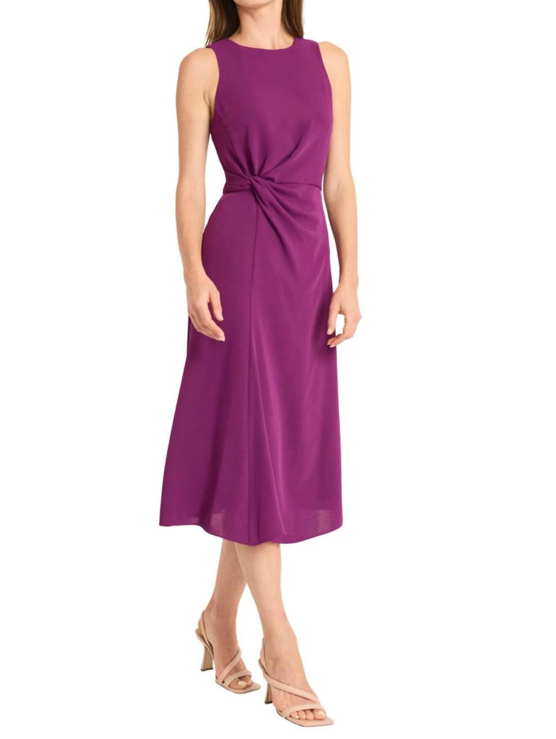 Maggy London - Twisted Side-waist Sleeveless Midi Dress