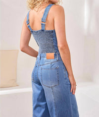 TRIBAL Wide Leg Jumpsuit With Shirred Elastic Back in amalfi coast - women's pants - alternate view