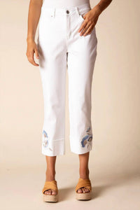 Habitat - Floral Embroidered Stretch Denim Cuff Capri Pants