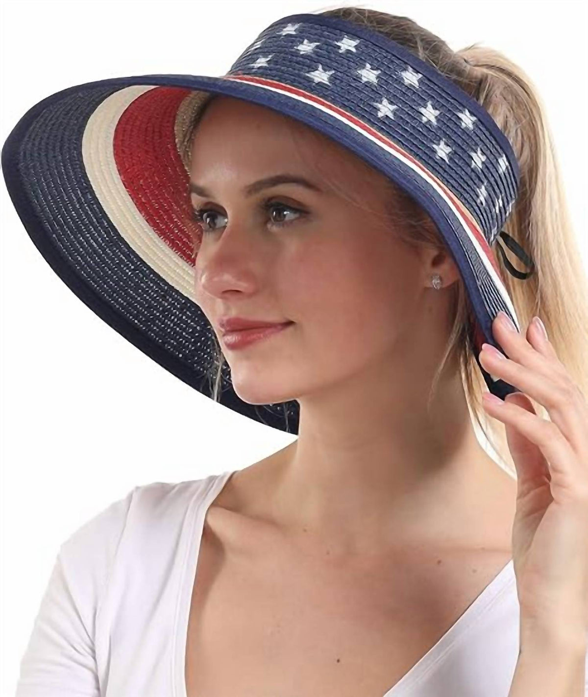 Sophia Collection - Women's Straw American Flag Sun Visor