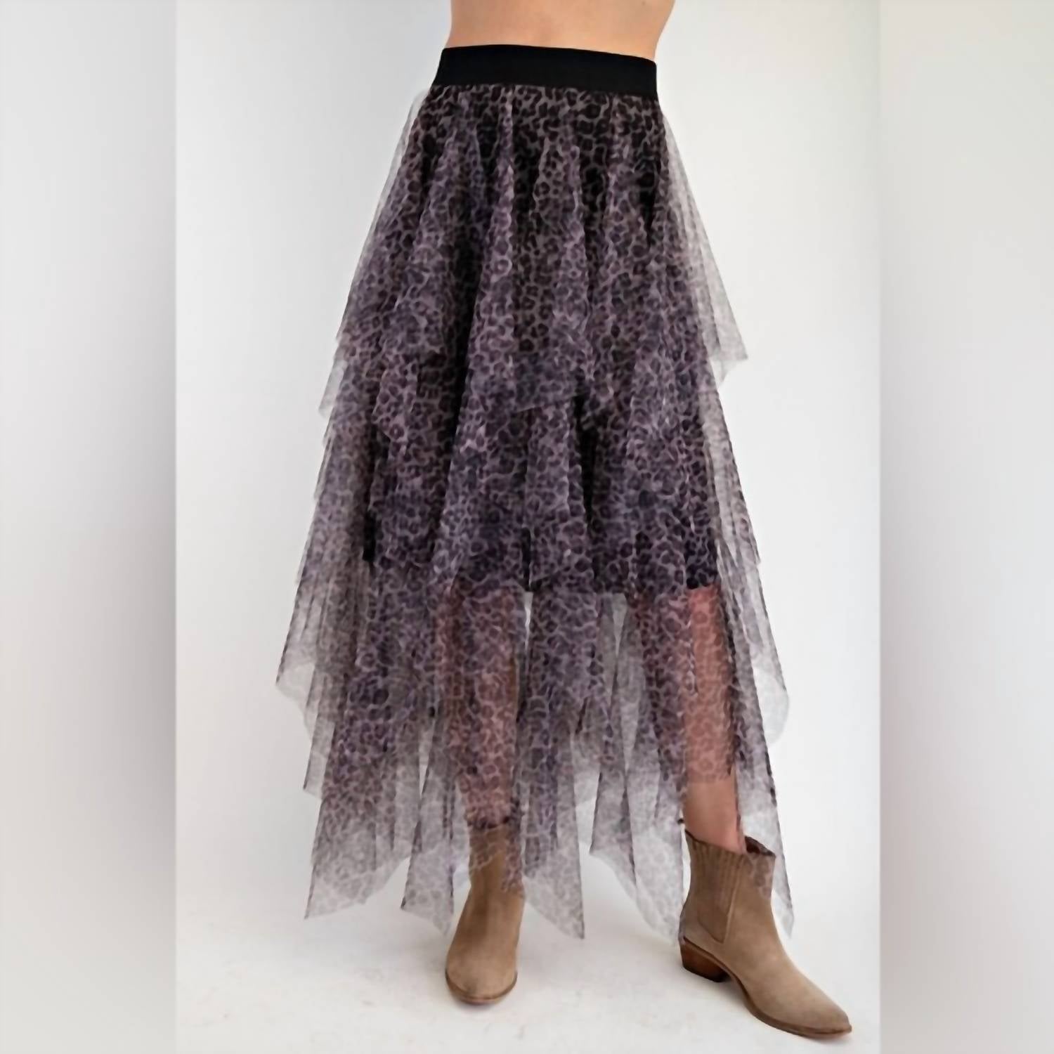 Easel - Animal Print Mesh Skirt