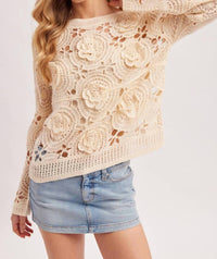 Bluivy - Floral Crochet Long Sleeved Blouse