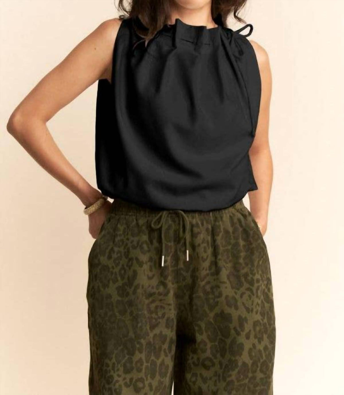 Davi & Dani - Cowl Neck Tie Detail Top