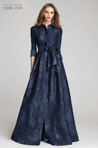 Teri Jon - Metallic Jacquard Shirtdress Gown