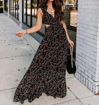 Fate - Floral Cutout Ruffle Strap Maxi Dress