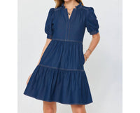 Current Air - Denim Tiered Short Sleeve Mini Dress