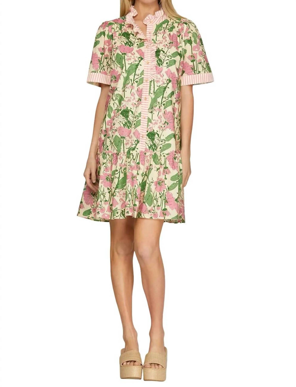 She + Sky - Short Sleeve Mini Printed Dress