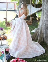 Sherri Hill Lace Floral Embroidered High Low Gown in ivory - women's dress - view 4
