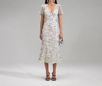 Self-Portrait - Women's Champagne Sequinned Midi Dress