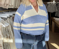 MON RENN Women's Cosmo Knit Top in marine flower - women's long sleeve top - detail view