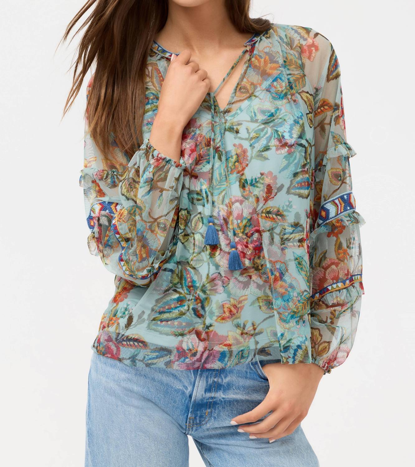 Johnny Was Women's Sapphire Mesh Blouse in multicolor - women's blouse