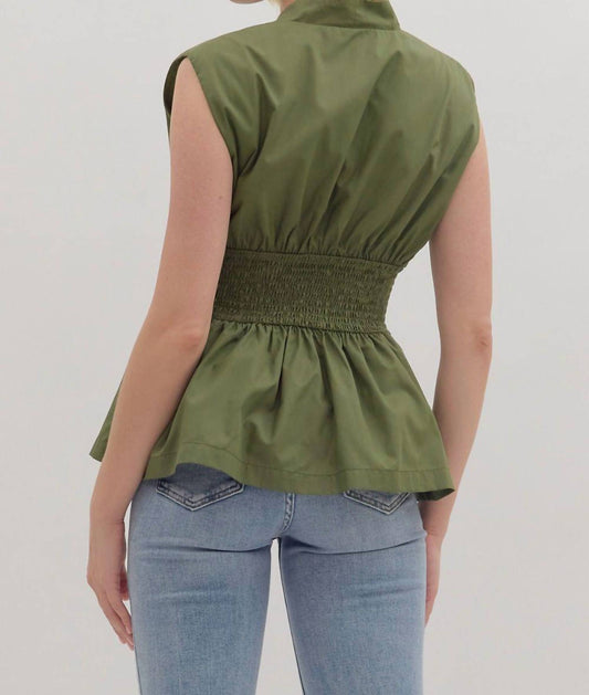 Entro - Sleeveless Smocked Waist Peplum Top