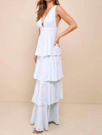 Lulus Amazing Evening Floral Tiered Maxi Dress in light blue - women's dress - detail view