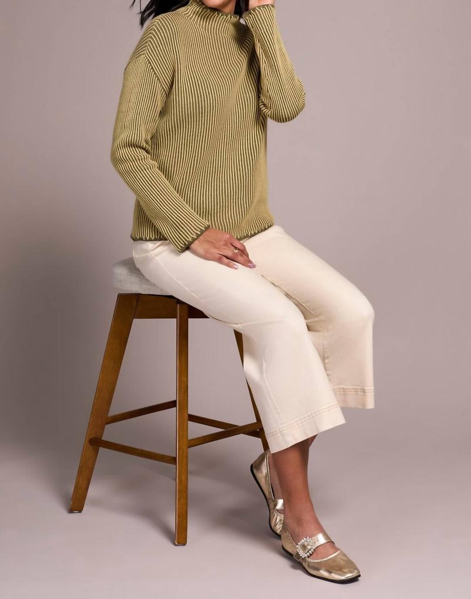 Tribal - Combed Cotton Two-tone Rib Funnel Neck Sweater