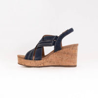 Clarks Women's Sabina Sling Cork-wrapped Wedge in navy nubuck - women's sandal - view 6