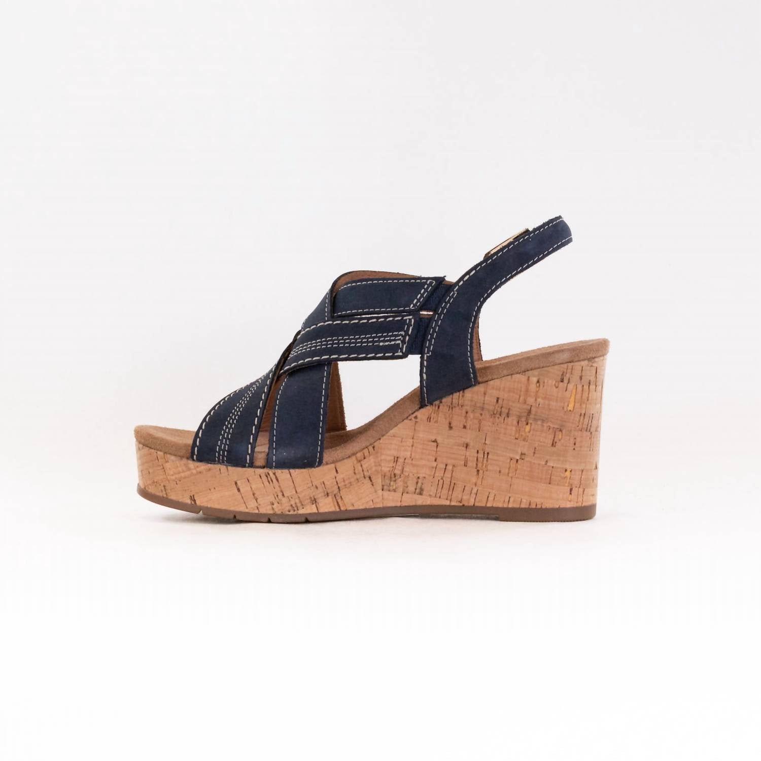 Clarks Women's Sabina Sling Cork-wrapped Wedge in navy nubuck - women's sandal - view 6