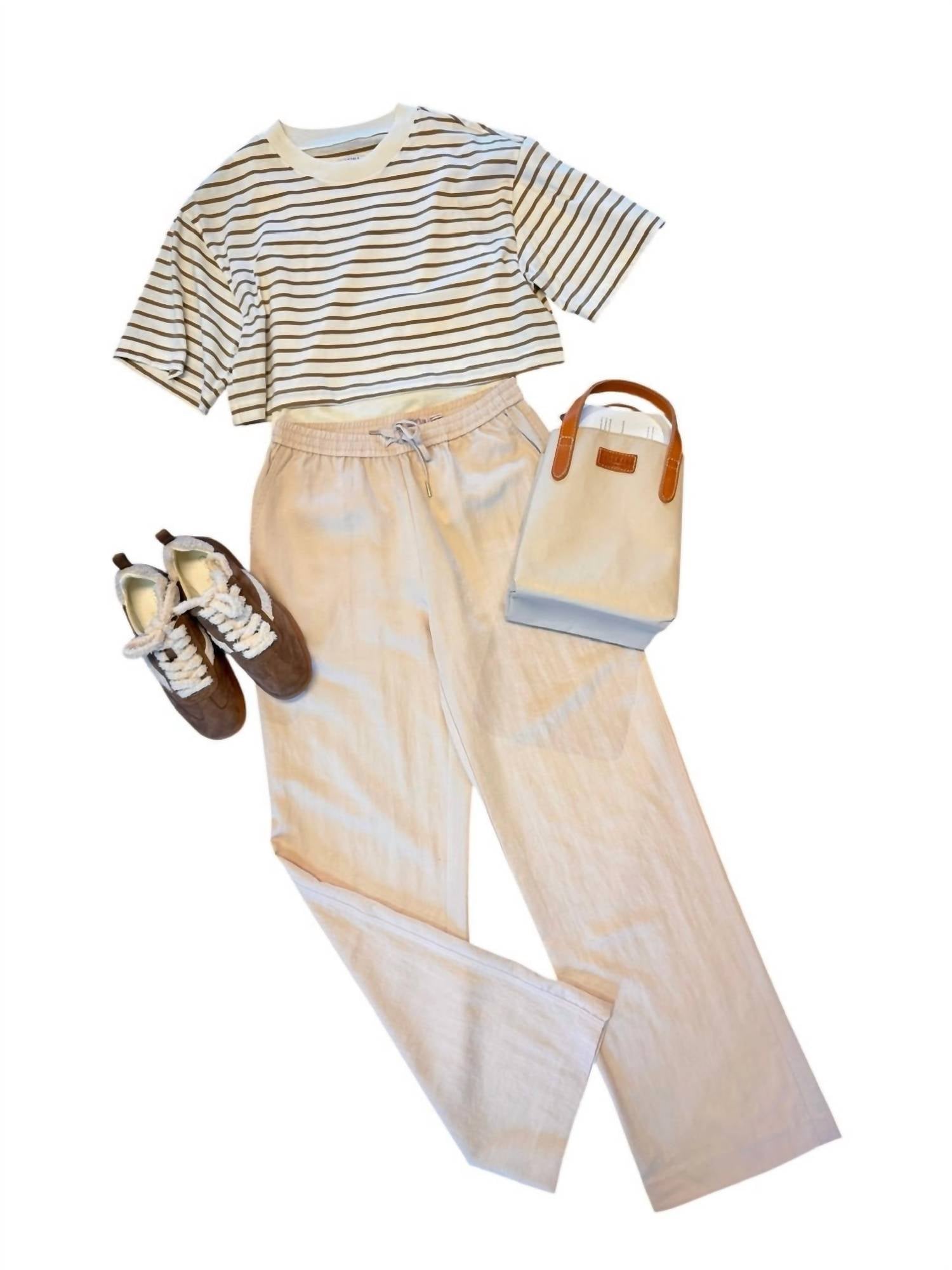 ESQUALO Women's Crinkle Trousers in light sand - women's pants - alternate view