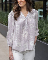Grace And Lace - Sketched Floral Pintuck Blouse