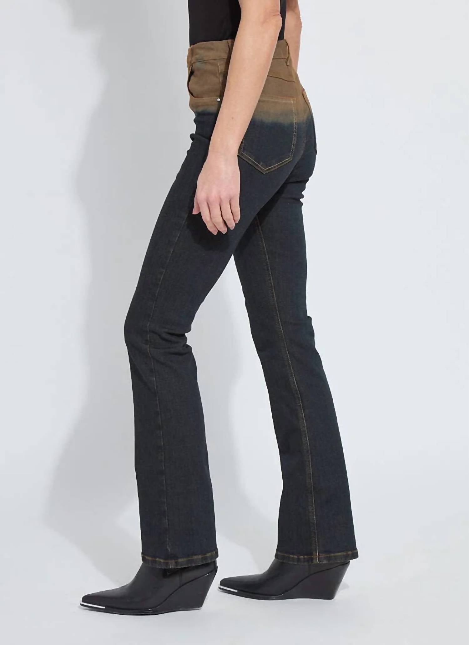 Lysse Ceri Slim Flare Premium Denim Jeans in dip dye black - women's jeans - alternate view