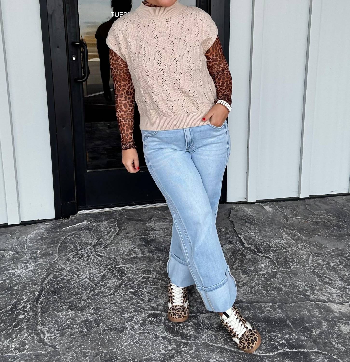 ee:some Cable Knit Mock Neck Sweater in cream - women's sweater - alternate view