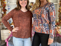 Reversible V Neck Mosaic Print Top