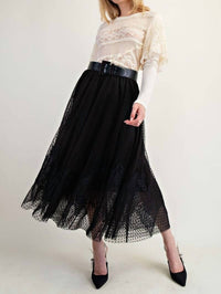 Easel - Dot Mesh Lace Wide Skirt