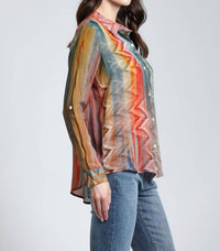 Apny - Waves & Rhombus Print Button Up Blouse