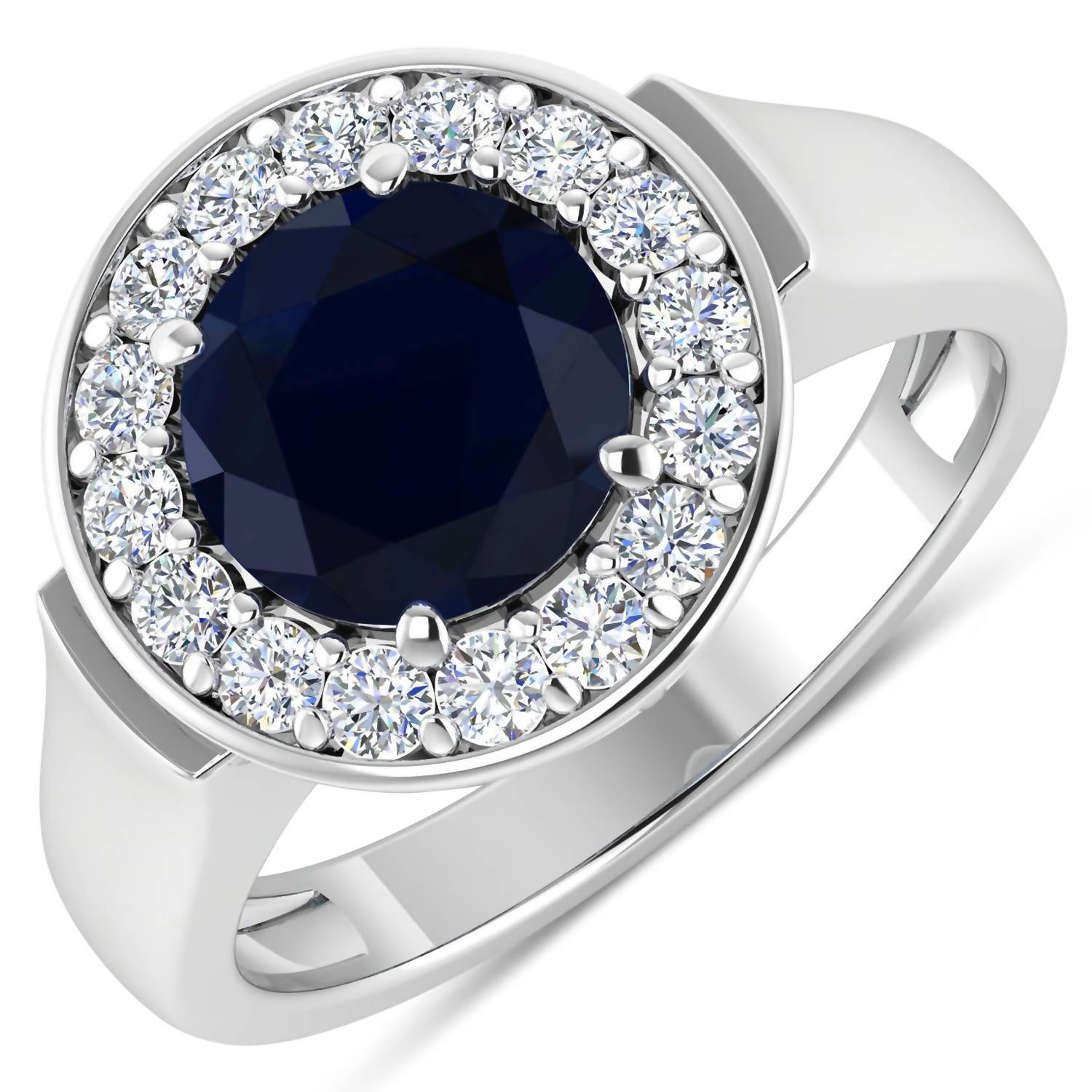 Diana M Jewels Women's Round Natural Blue Sapphire Fashion Ring (2.73 Ct) - Signature in 14k white gold - women's jewelry