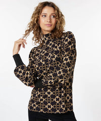 Esqualo - Catharina Gathering Chain Print Long Sleeve Top