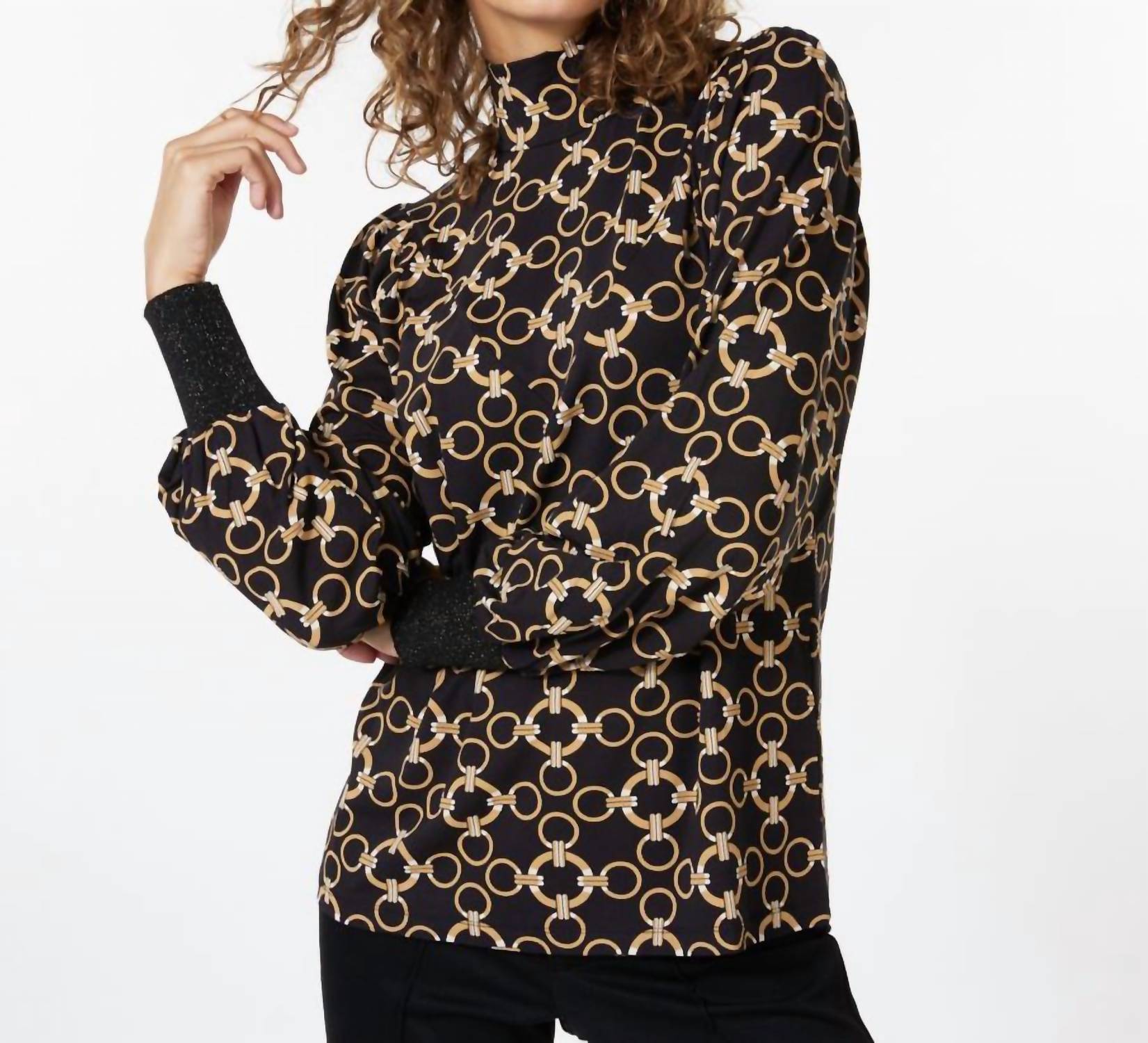 Esqualo - Catharina Gathering Chain Print Long Sleeve Top