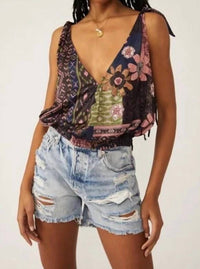 Free People Tied To You Printed Tank in black - women's tank top
