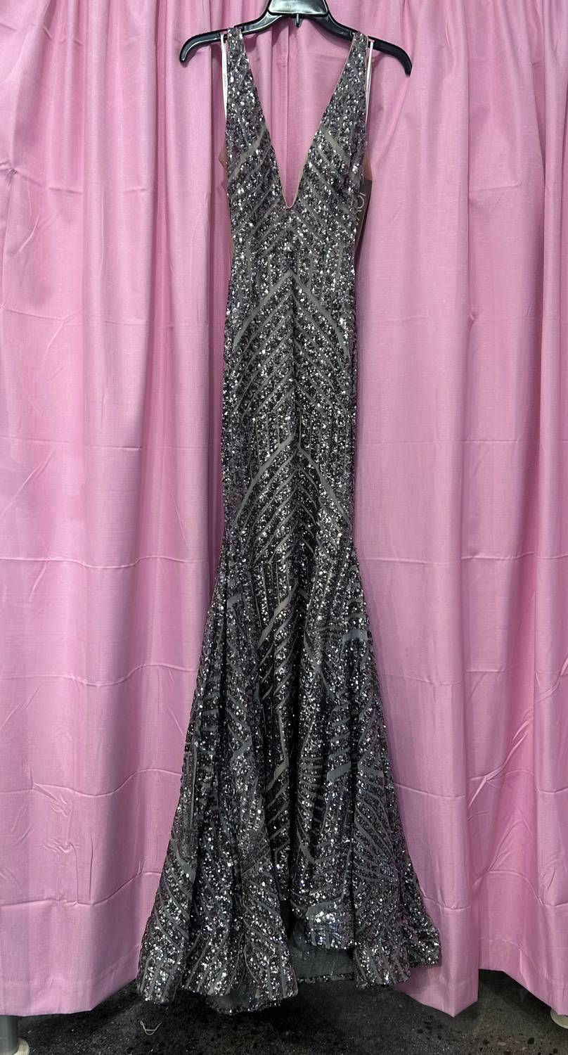 Jovani - Women's Sequin Embellished V Neck Gown