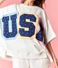 Peach Love - Usa Patchwork Oversized Top