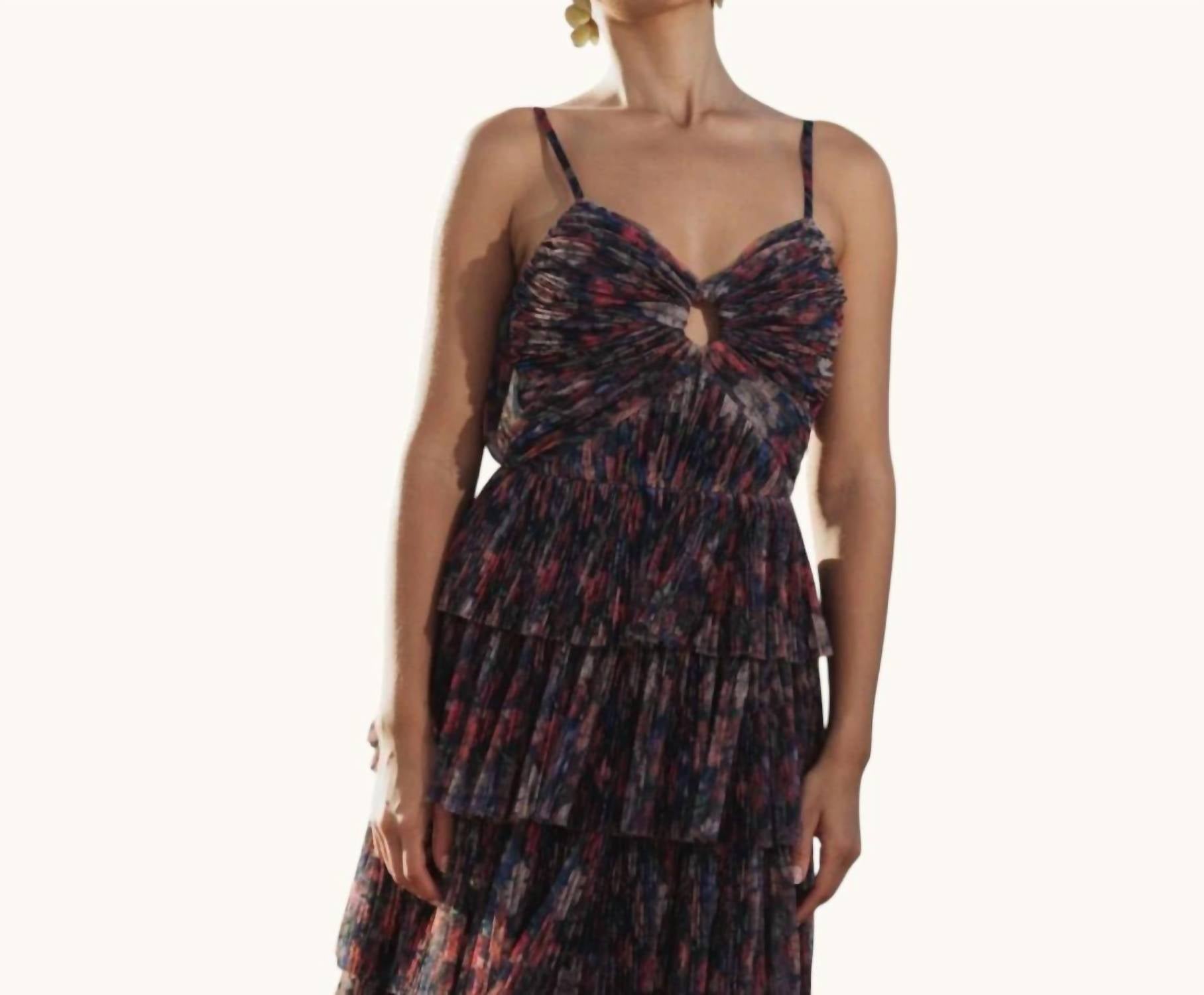 Hutch - Rosey Floral Gathered Tiered Evening Gown