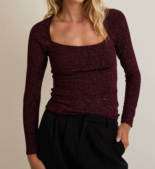 Gilli - Shimmer Deep Neck Long Sleeve Top