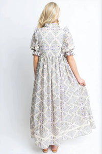 Karlie - Lila Boho Floral Crochet Trim Maxi Dress