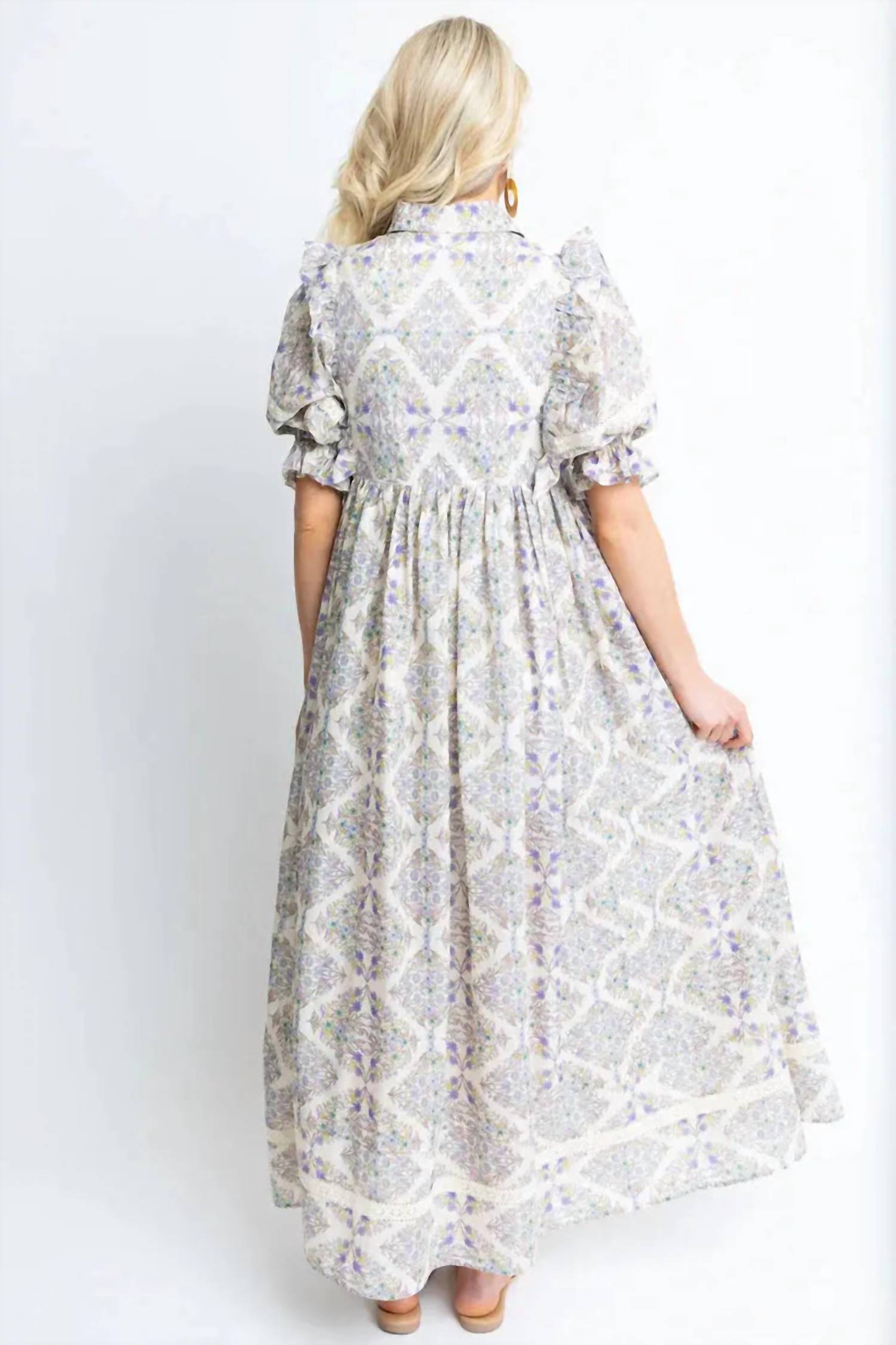 Karlie - Lila Boho Floral Crochet Trim Maxi Dress