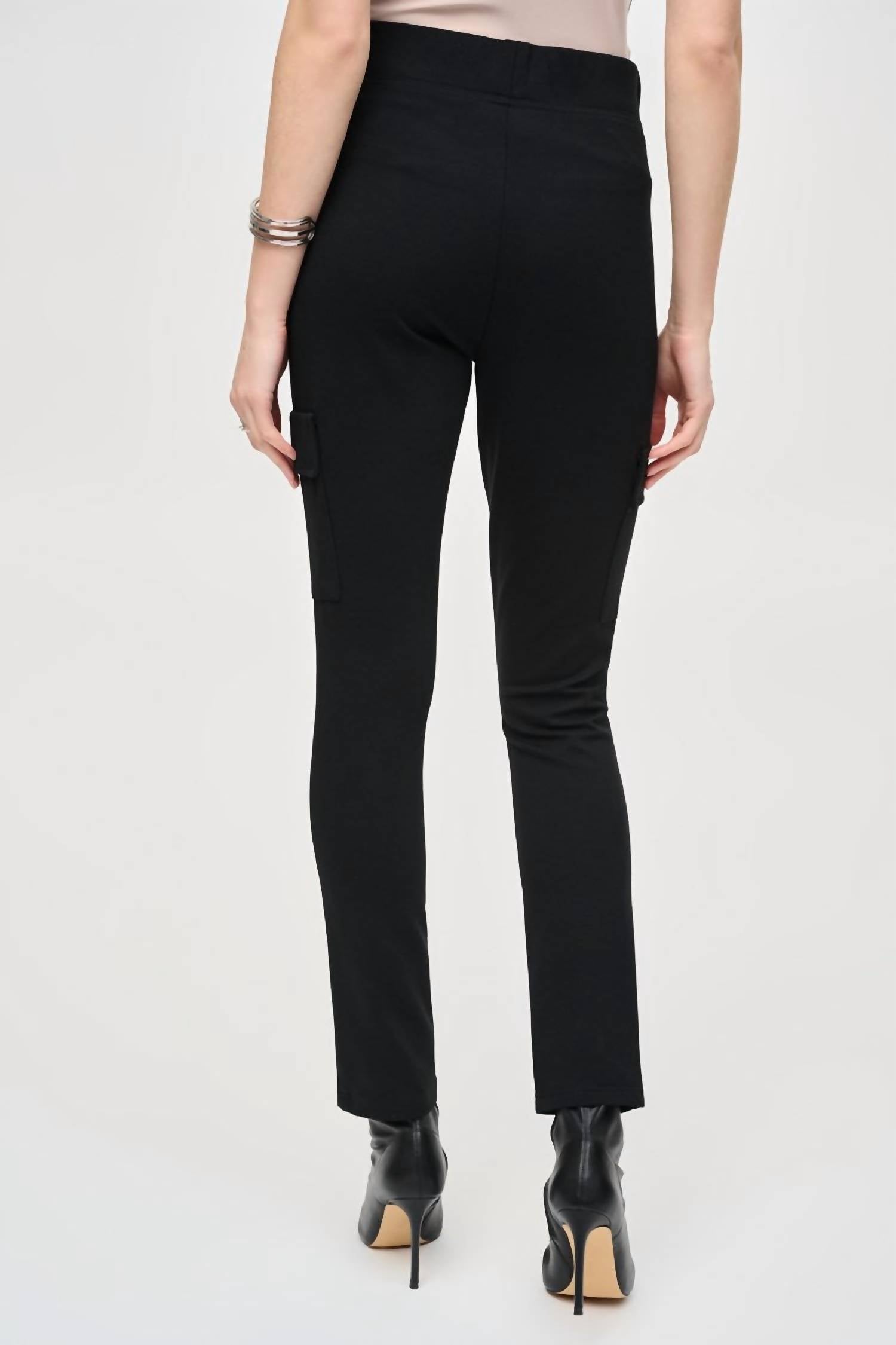 Joseph Ribkoff Silky Knit Slim Fit Cargo Pants in black - women's pants - detail view