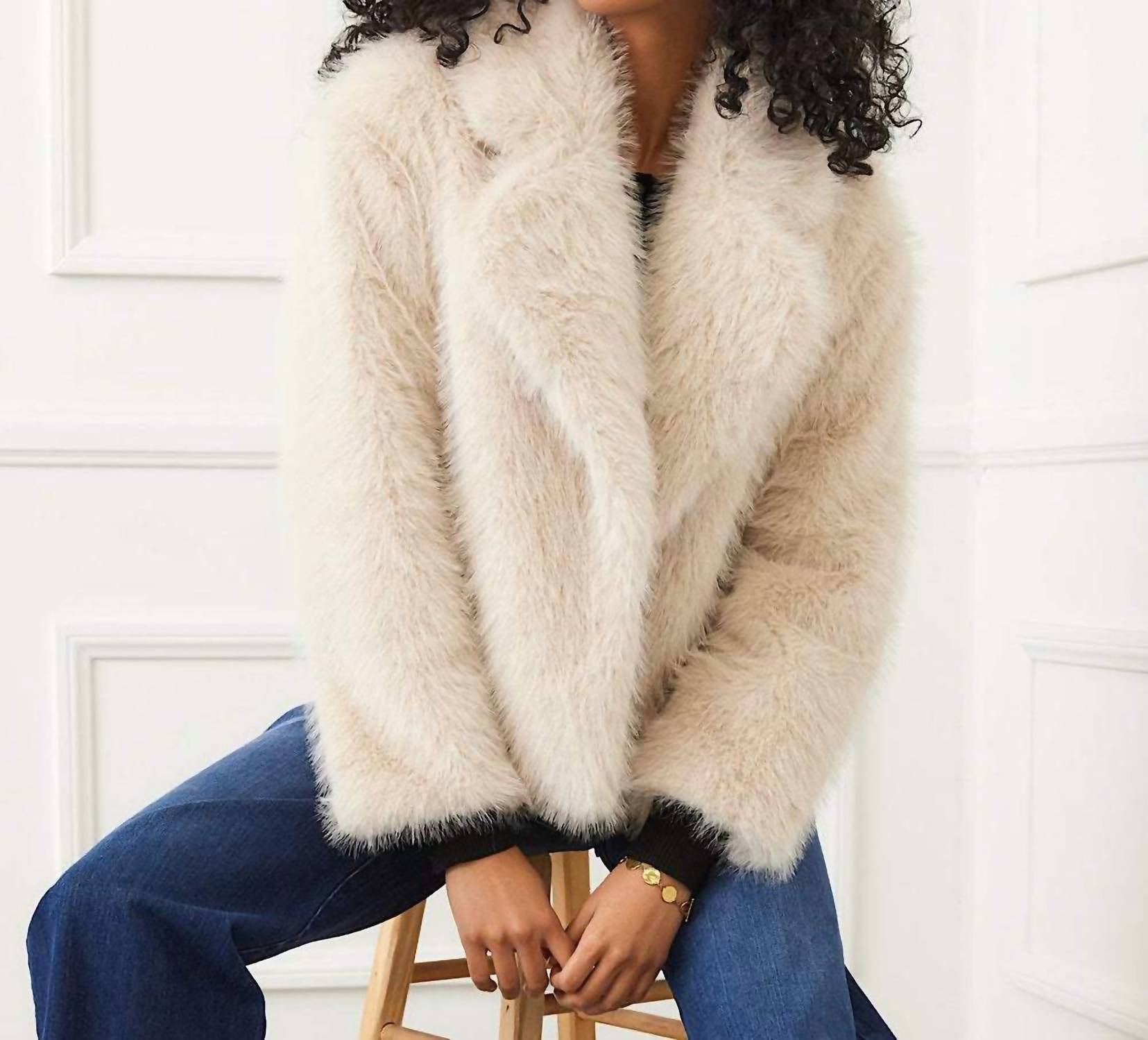Karen Kane Cropped Faux Fur Jacket in stone 1 - women's jacket - view 4