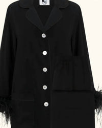 SLEEPER Women's Double Feathers Party Pajama Set in black - women's intimate - detail view
