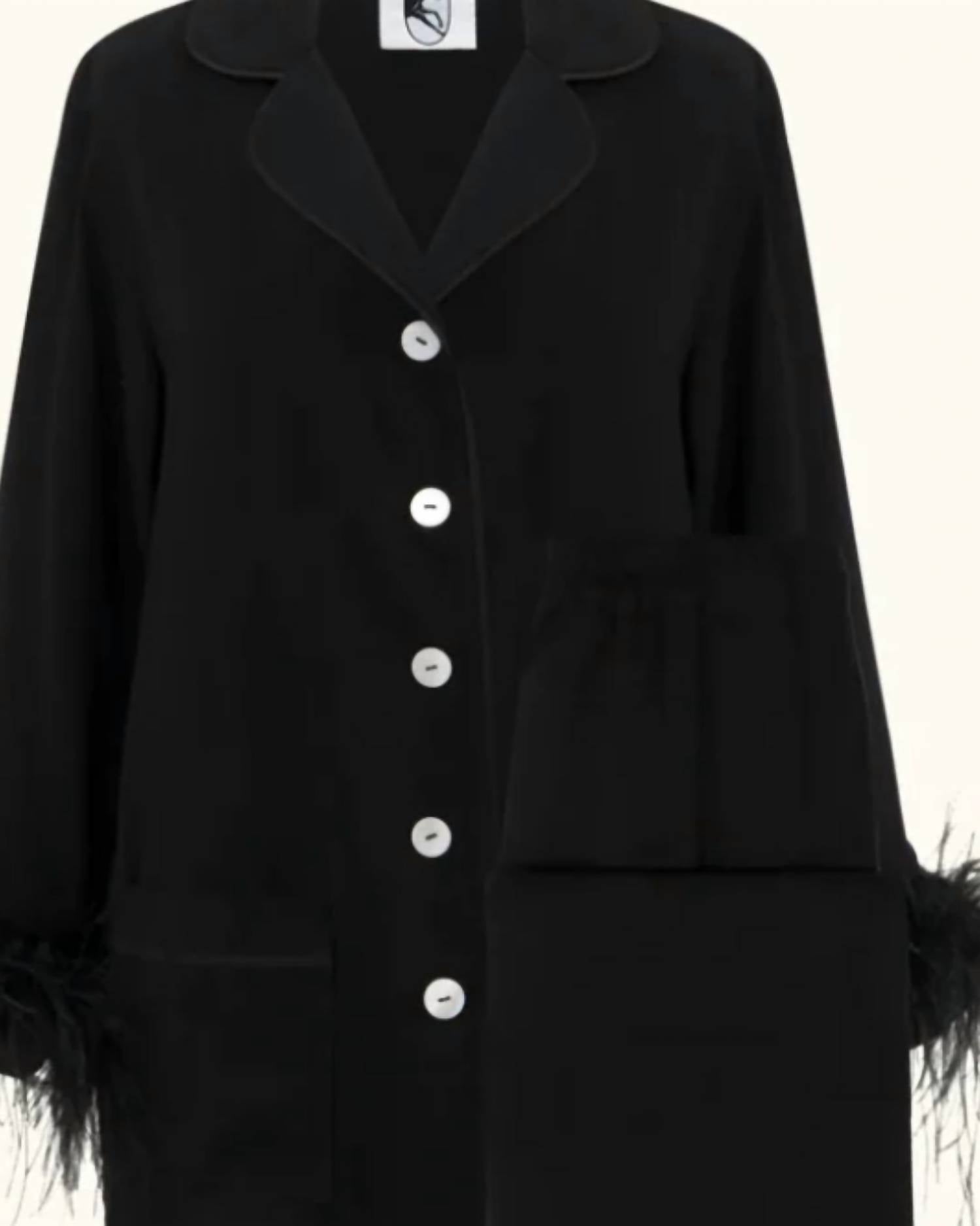 SLEEPER Women's Double Feathers Party Pajama Set in black - women's intimate - detail view