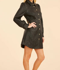 Dolce Cabo - Quilted Faux Leather Tailored Mini Dress