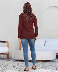 Angel Maternity Jolie Maternity Knit Polo in brown - women's long sleeve top - alternate view