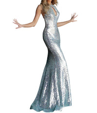 Jovani - Key Hole Neckline Sequin Dress