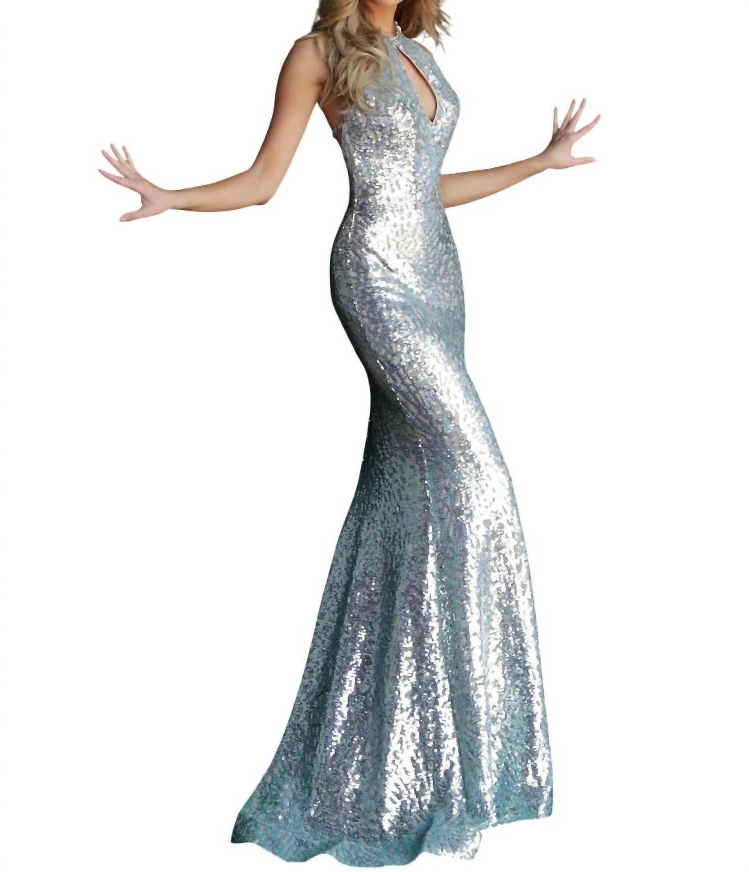 Jovani - Key Hole Neckline Sequin Dress