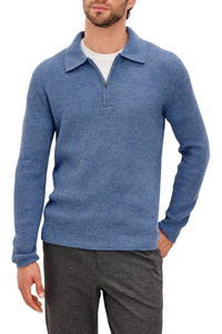 Rails Monty Quarter Zip Sweater in cerulean melange - men's long sleeve top